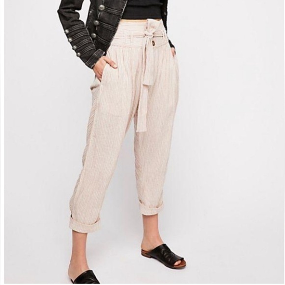 Free People Rumors Yarn Dye Harem Pants In Natural Slouchy Cotton Size 6 - Picture 1 of 11